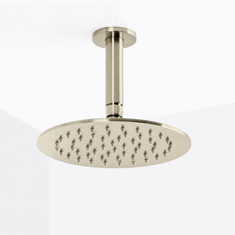 Metro Complete Round Shower Head - Ceiling Mount - 8" Brass/Polished Nickel