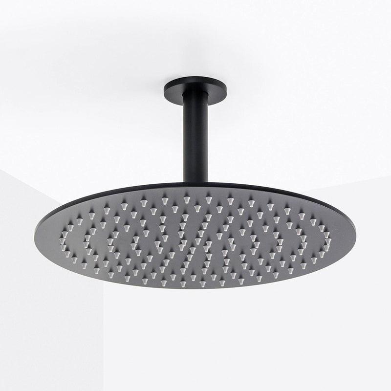 Metro Complete Round Shower Head - Ceiling Mount - 12" Brass/Matt Black