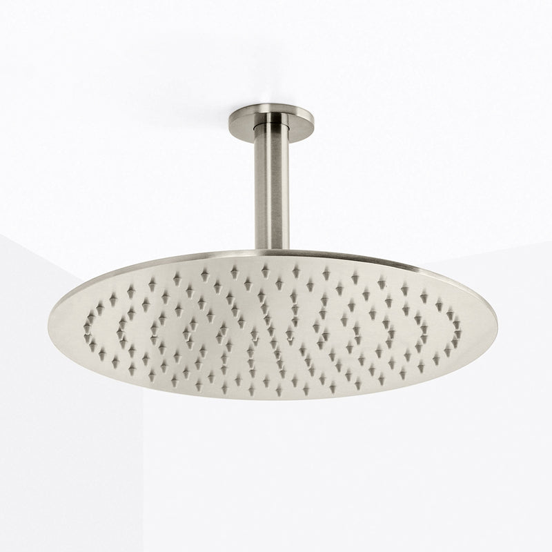 Metro Complete Round Shower Head - Ceiling Mount - 12" Brass/Polished Nickel