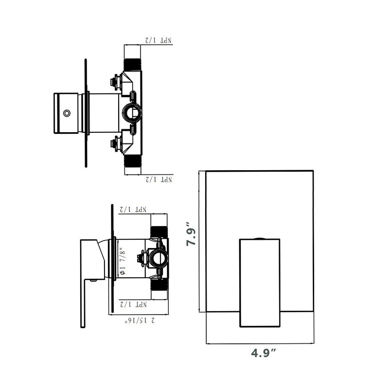 Devon 1 Way Pressure Balance Shower Mixer - Wall Mount - 5" Brass/Polished Chrome