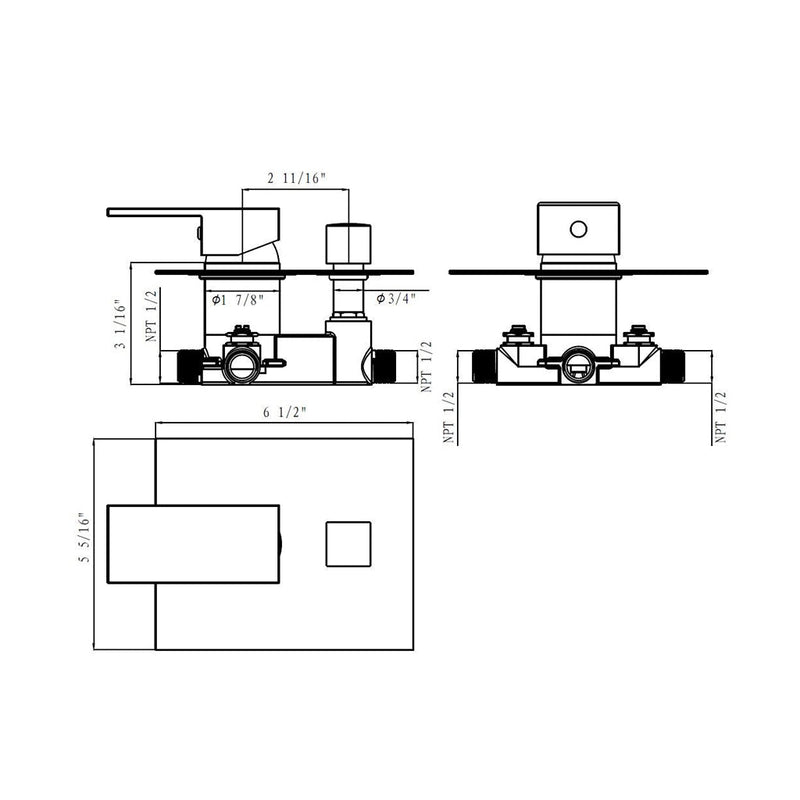 Devon 2 Way Pressure Balance Shower Mixer - Wall Mount - 5W x 8H" Brass/Brushed Nickel