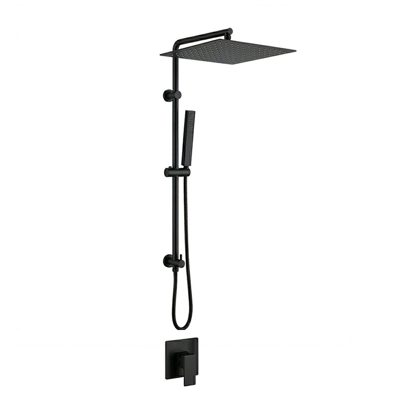 Devon 2 Way Pressure Balance Shower Column Set with Shower Head & Hand Shower - Wall Mount - 12" Brass/Matt Black