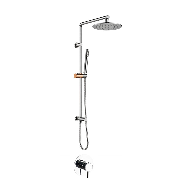Metro 2 Way Pressure Balance Shower Column Set with Shower Head & Hand Shower - Wall Mount - 8" Brass/Polished Chrome