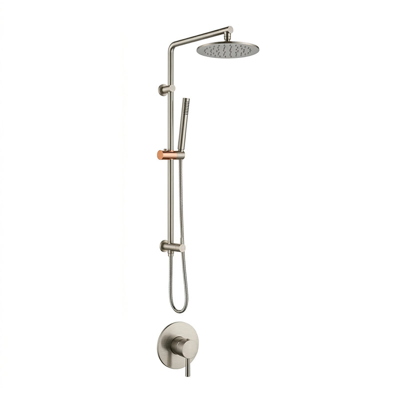 Metro 2 Way Pressure Balance Shower Column Set with Shower Head & Hand Shower - Wall Mount - 8" Brass/Brushed Nickel