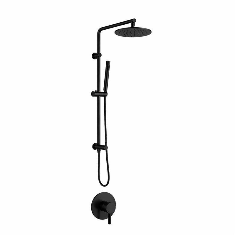 Metro 2 Way Pressure Balance Shower Column Set with Shower Head & Hand Shower - Wall Mount - 8" Brass/Matt Black
