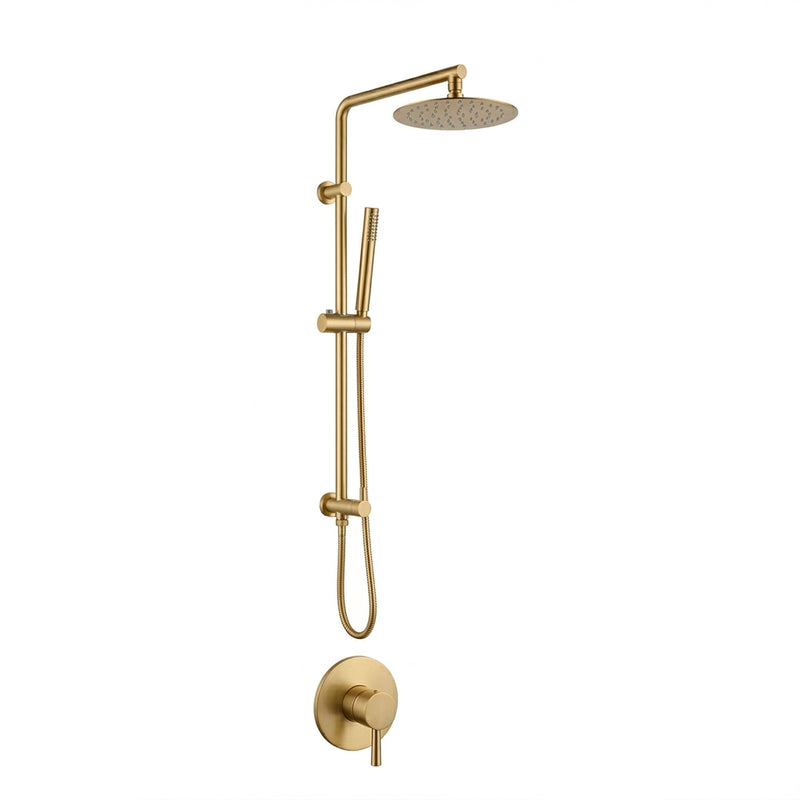 Metro 2 Way Pressure Balance Shower Column Set with Shower Head & Hand Shower - Wall Mount - 8" Brass/Satin Brass