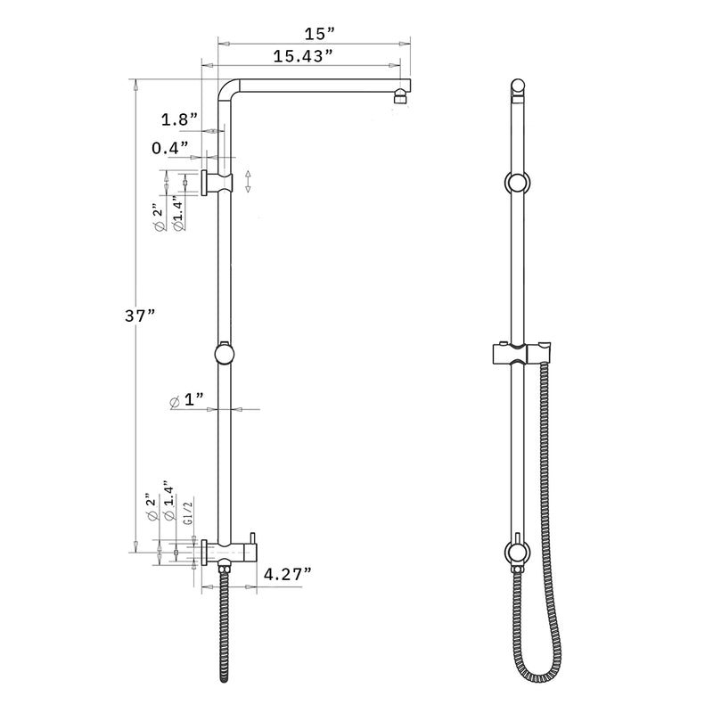 Metro 2 Way Pressure Balance Shower Column Set with Shower Head & Hand Shower - Wall Mount - 12" Brass/Polished Chrome