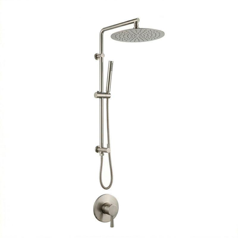 Metro 2 Way Pressure Balance Shower Column Set with Shower Head & Hand Shower - Wall Mount - 12" Brass/Brushed Nickel