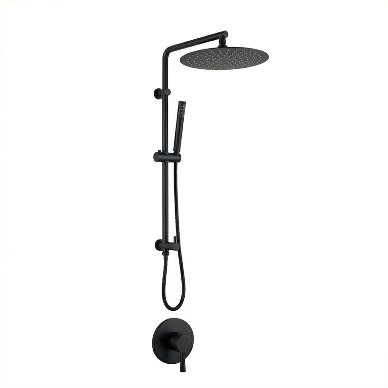 Metro 2 Way Pressure Balance Shower Column Set with Shower Head & Hand Shower - Wall Mount - 12" Brass/Matt Black