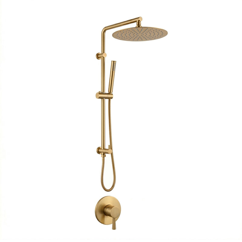 Metro 2 Way Pressure Balance Shower Column Set with Shower Head & Hand Shower - Wall Mount - 12" Brass/Satin Brass