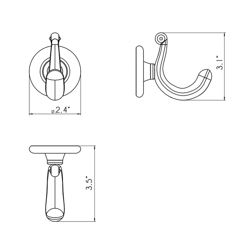 Windsor Hook - Wall Mount - 3" Brass/Polished Chrome