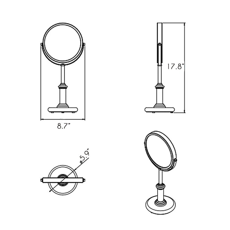 Windsor 3X Magnification Make-Up Mirror - Free Standing - 9" Brass/Glass/Antique Brass