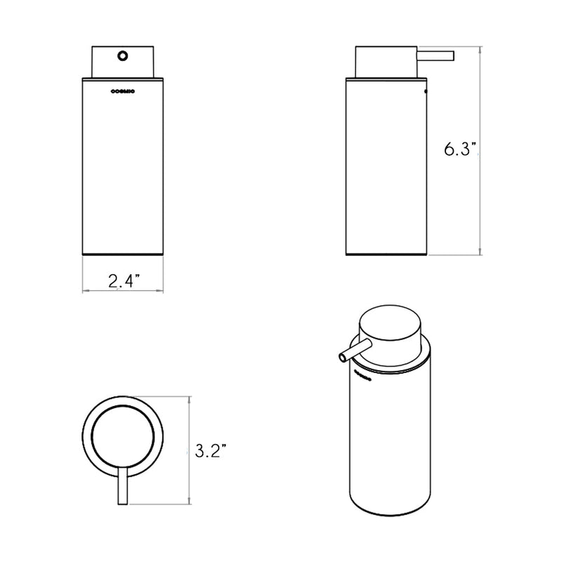 Black And White Soap Dispenser - Free Standing - 7" Brass/Glossy White