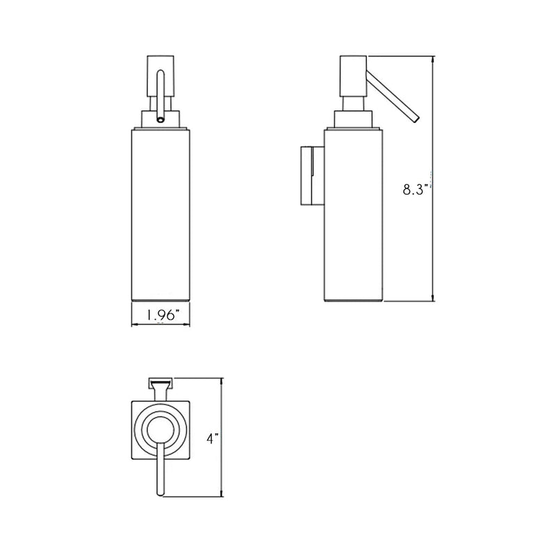 Metric Soap Dispenser - Wall Mount - 9" Brass/Polished Chrome