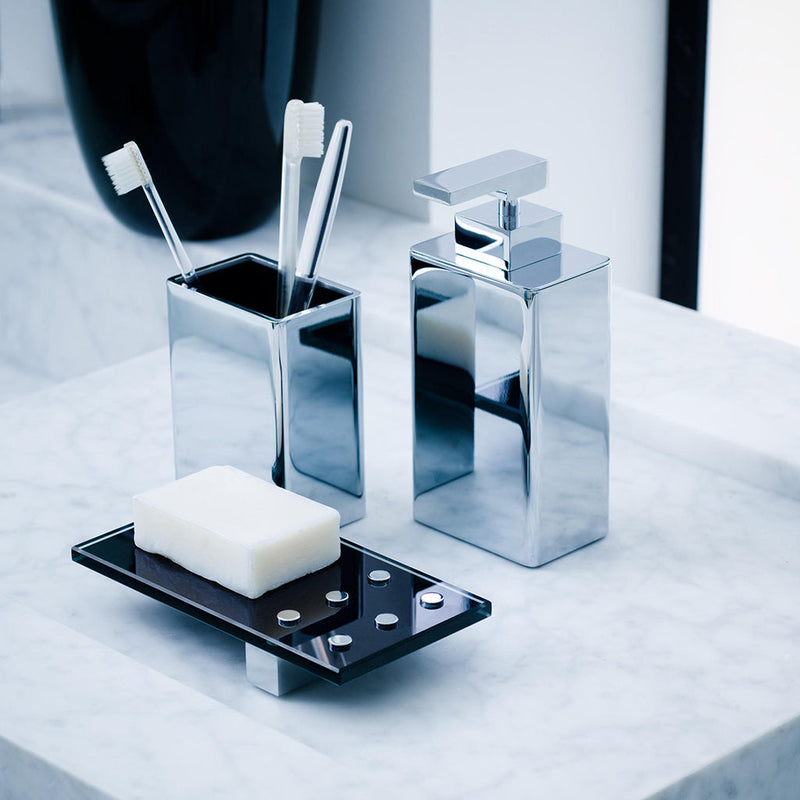 Urban Soap Dish - Free Standing - 7" Brass/Glass/Polished Chrome/Black