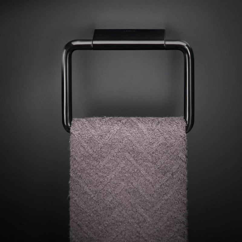 Black And White Towel Ring - Wall Mount - 8" Brass/Glossy Black