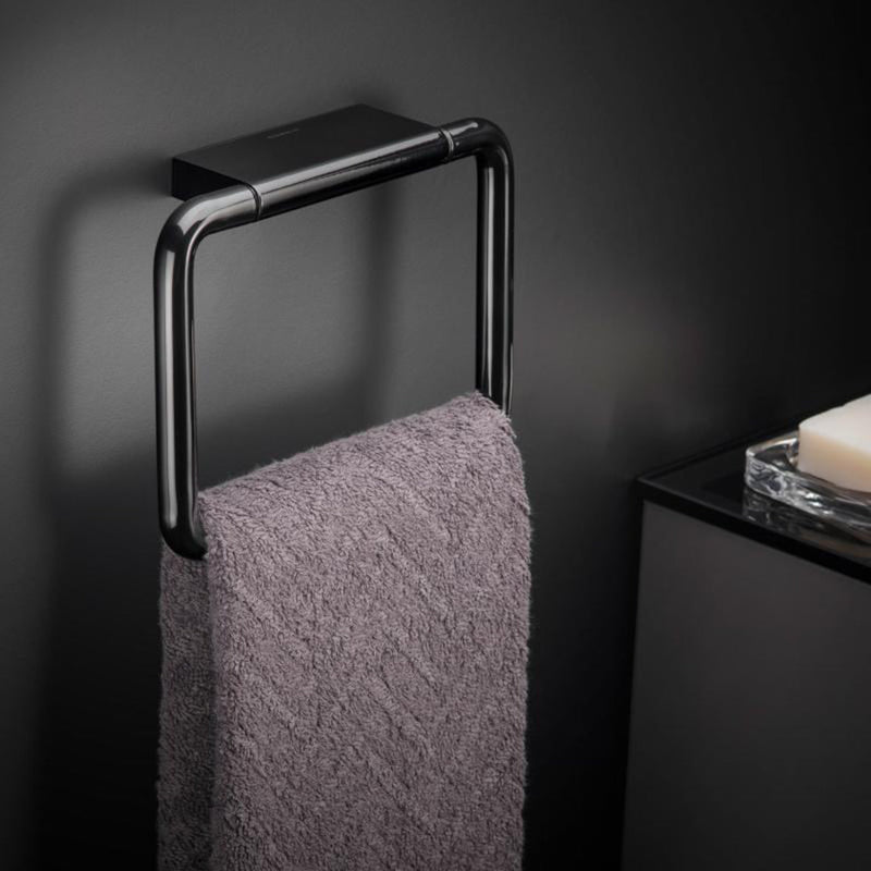 Black And White Towel Ring - Wall Mount - 8" Brass/Glossy Black