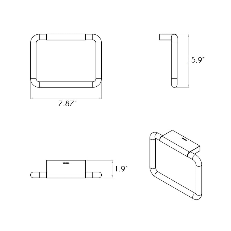 Black And White Towel Ring - Wall Mount - 8" Brass/Glossy Black