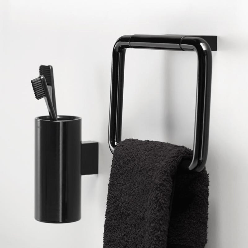 Black And White Towel Ring - Wall Mount - 8" Brass/Glossy Black