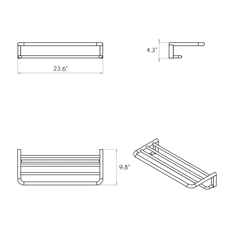 Black And White Towel Rack - Wall Mount - 24" Brass/Glossy Black