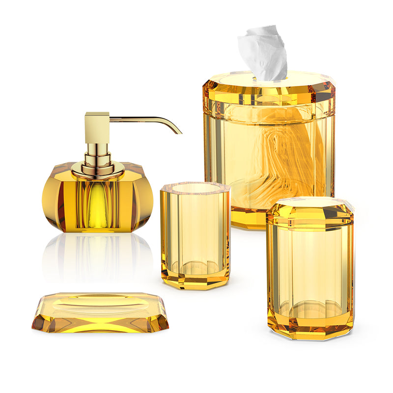 Kristall Bathroom Accessories Set - Free Standing - Brass/Glass/Amber