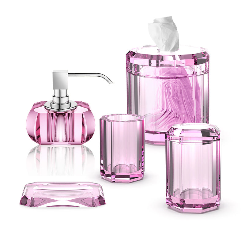 Kristall Bathroom Accessories Set - Free Standing - Glass/Pink