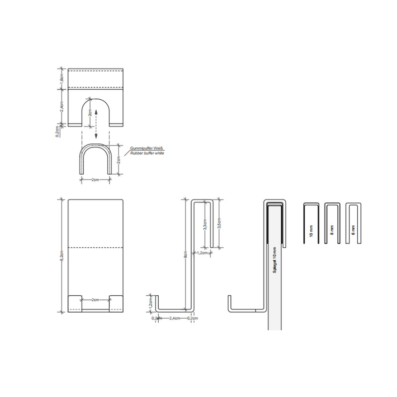 Contract Glass Door Hook - Free Standing - 4" Brass/Polished Chrome