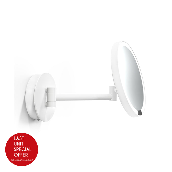 Just Look 5x Make-Up Mirror - Wall Mount - 9" Crystal Glass/Metal/Matt White - Last Unit Special Offer