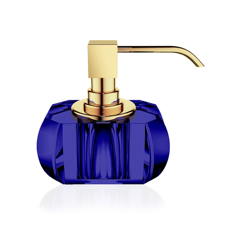 Kristall Soap Dispenser - Free Standing - 5" Brass/Glass/Capri Blue/Gold