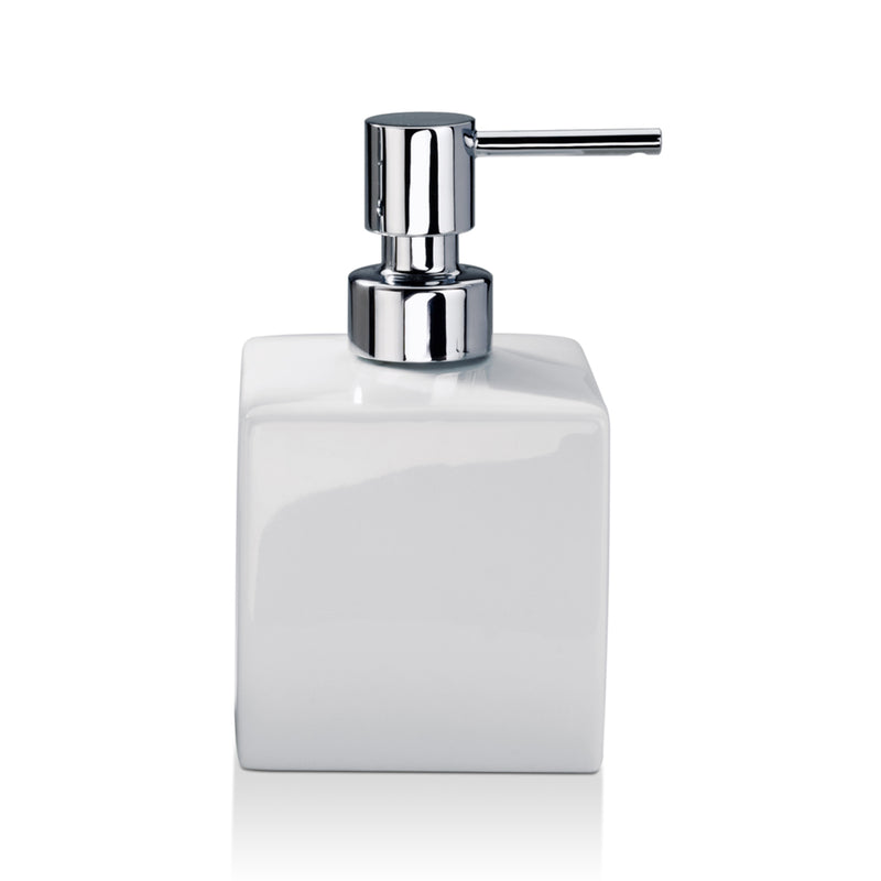 Porzellan Square Soap Dispenser - Free Standing - 4" Porcelain/White/Chrome