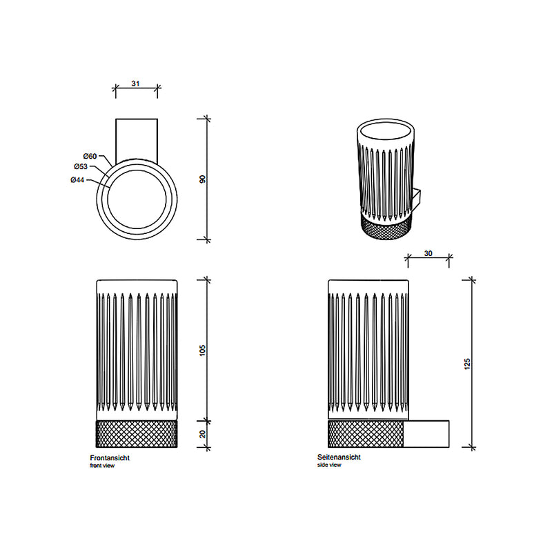 Cube Round Toothbrush Holder - Wall Mount - 5" Brass/Glass/Polished Chrome