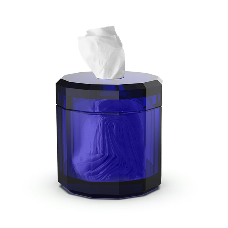 Kristall Tissue Box - Free Standing - 6" Glass/Capri Blue