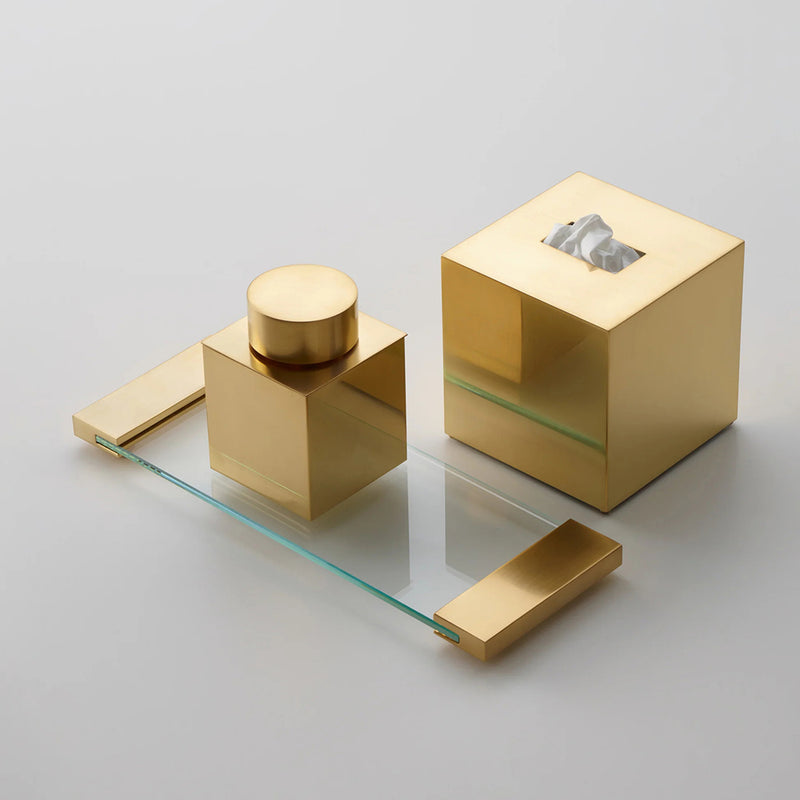 Corner Small Tray - Free Standing - 13" Brass/Clear Glass/Matt Dark Metal