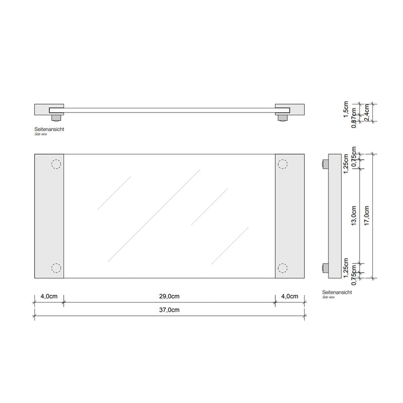 Corner Tray - Free Standing - 15" Brass/Clear Glass/Matt Dark Metal