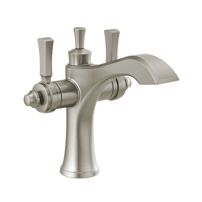 Dorval Two Handle Monoblock Bathroom Faucet - Single Hole - 8" Brass/Stainless Steel