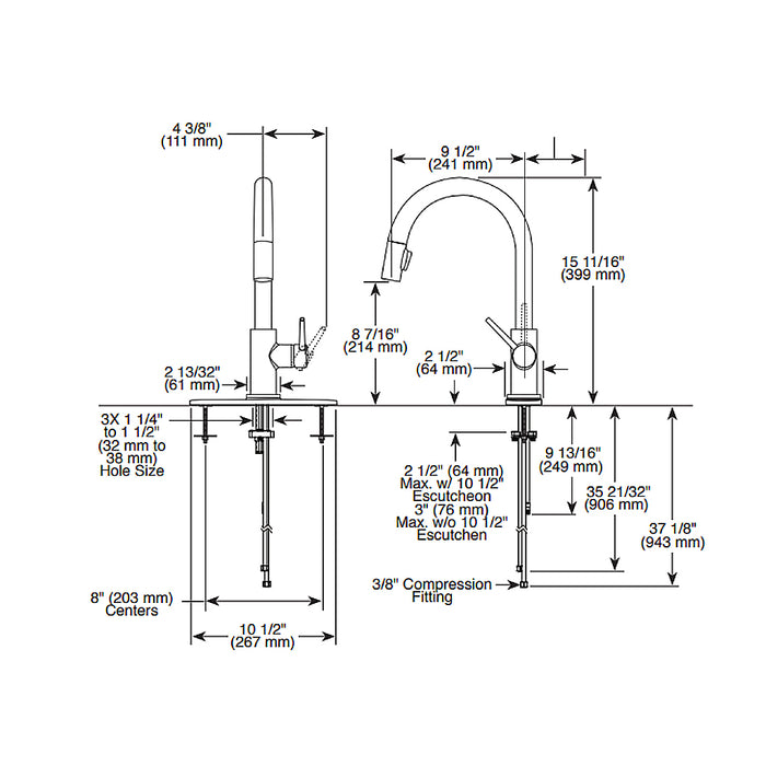 Trinsic Pull Down Swivel Kitchen Faucet - Single Hole - 16" Brass/Matt Black