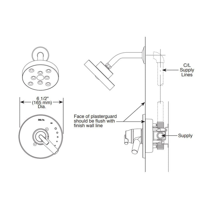 Trinsic Complete Pressure Balance Shower Mixer - Wall Mount - 6" Brass/Matt Black