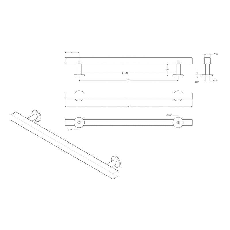 Pommel Cabinet Pull Handle - Cabinet Mount - 7" Brass/Polished Chrome