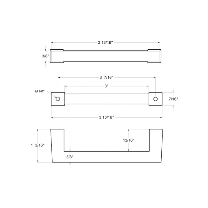 Square Cabinet Pull Handle - Cabinet Mount - 4" Brass/Paint Black