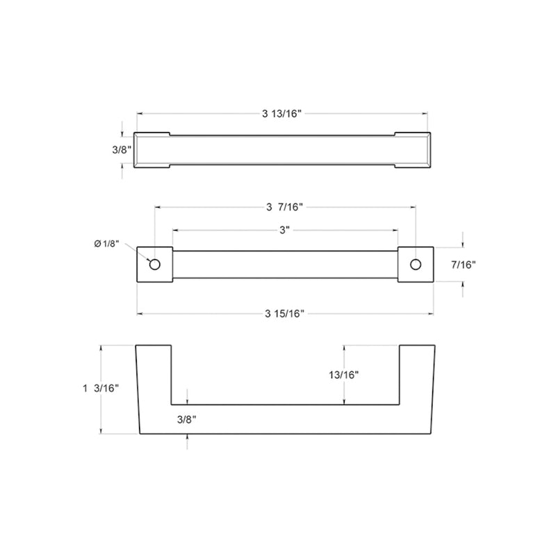 Square Cabinet Pull Handle - Cabinet Mount - 4" Brass/Polished Chrome