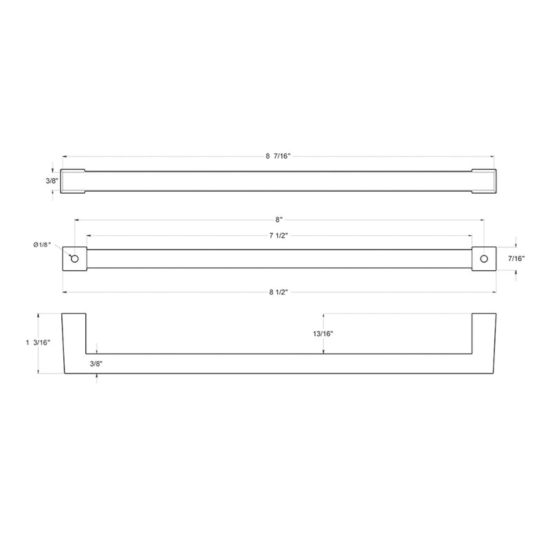 Square Cabinet Pull Handle - Cabinet Mount - 8" Brass/Brushed Brass