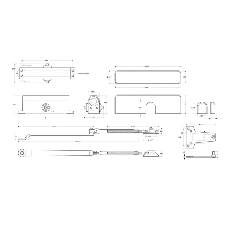 Universal Door Closer - Door Mount - 20" Aluminum/Aluminum
