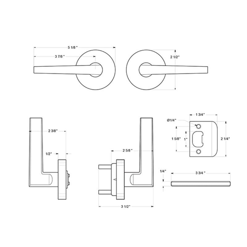 Elite Portmore Universal Handing Passage Door Leverset - Door Mount - 5" Zinc/Polished Chrome