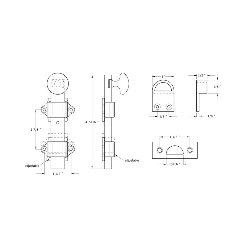 Dutch Door Bolt - Door Mount - 4" Brass/Oil Rubbed Bronze