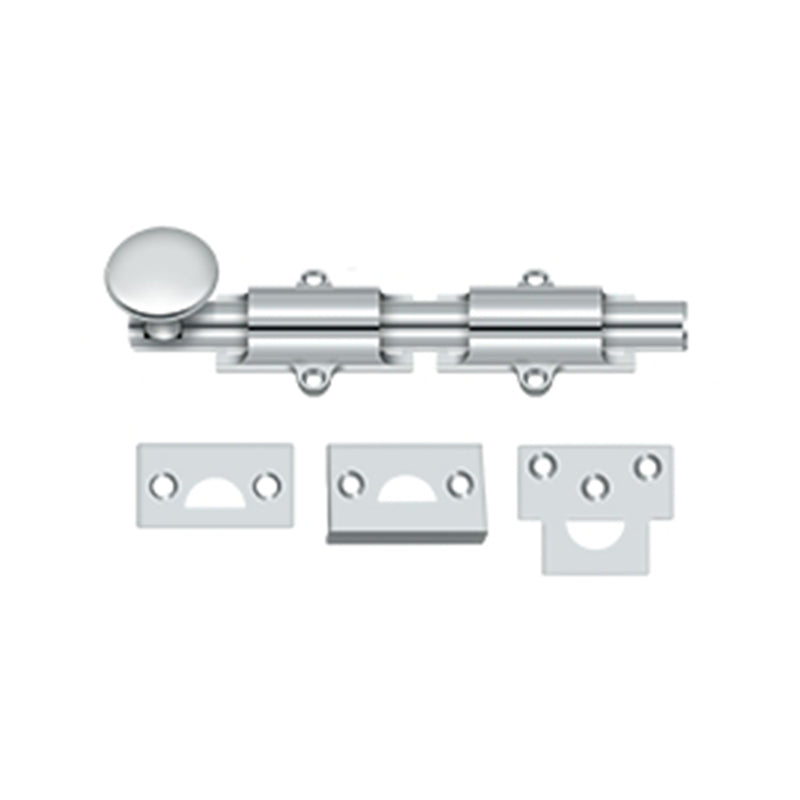 Surface Door Bolt - Door Mount - 6" Brass/Polished Chrome