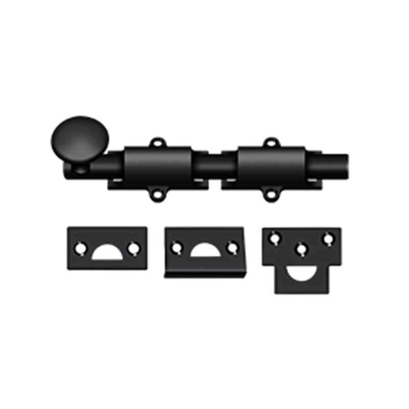 Surface Door Bolt - Door Mount - 6" Brass/Flat Black
