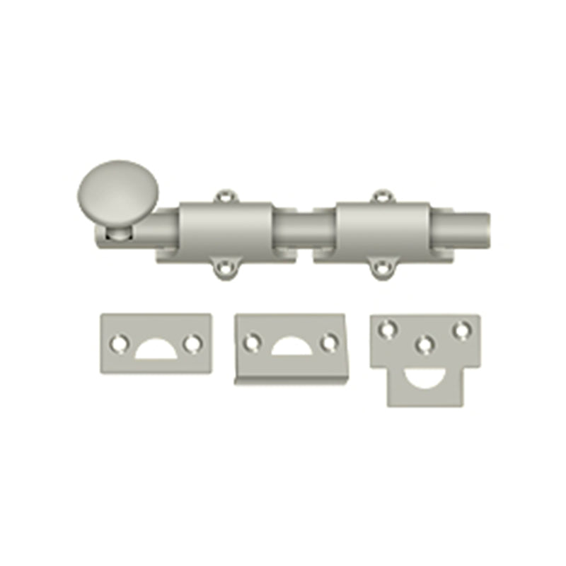 Surface Door Bolt - Door Mount - 6" Brass/Brushed Nickel
