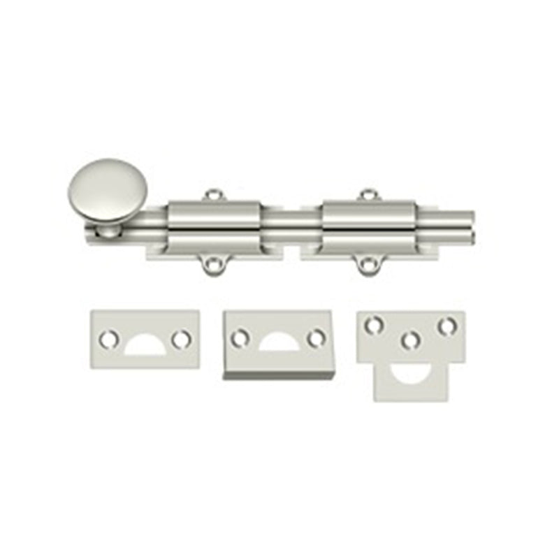 Surface Door Bolt - Door Mount - 6" Brass/Polished Nickel