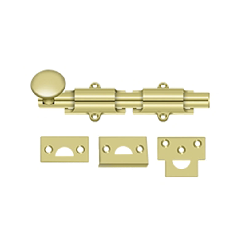 Surface Door Bolt - Door Mount - 6" Brass/Polished Brass