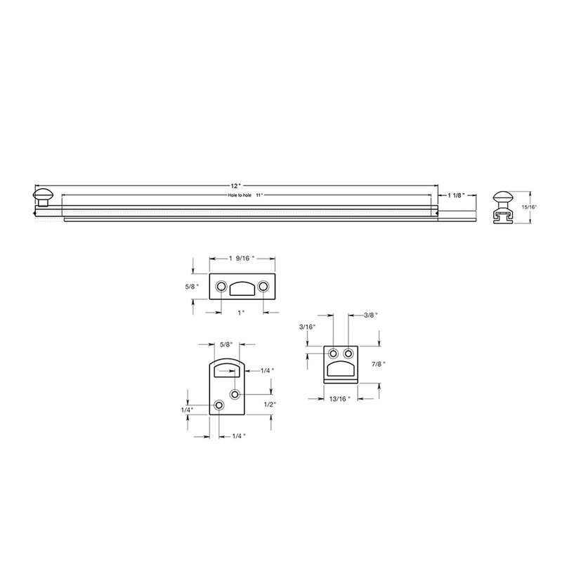 Universal Concealed Screw Door Bolt - Door Mount - 12" Brass/Paint Black